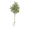 Nearly Natural 6ft. Artificial Eucalyptus Tree With White Decorative Planter In Green
