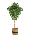 Nearly Natural 6ft Artificial Ficus Tree With Handmade Basket In Green