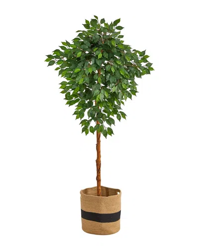 Nearly Natural 6ft Artificial Ficus Tree With Handmade Basket In Green