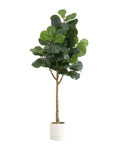 Nearly Natural 6ft Artificial Fiddle Leaf Fig Tree With Decorative Planter In Green