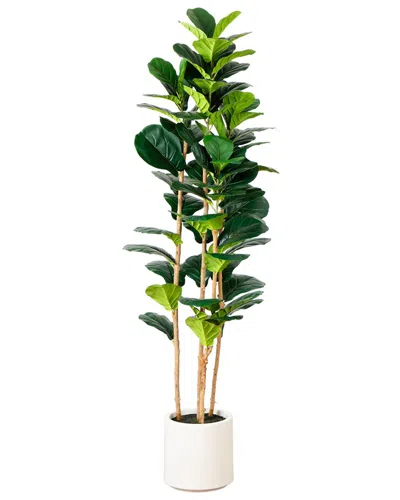 Nearly Natural 6ft Artificial Fiddle Leaf Tree In Decorative White Planter In Green