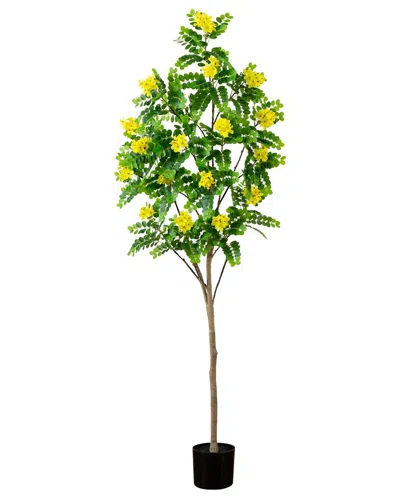 Nearly Natural 6ft Artificial Flowering Citrus Tree With Real Touch Leaves In Green