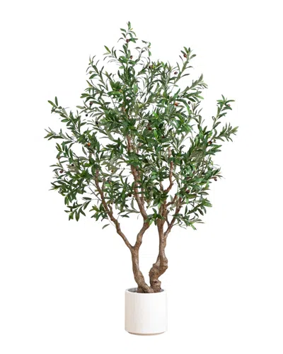 Nearly Natural 6ft Artificial Grand Olive Tree In Decorative Planter In Green