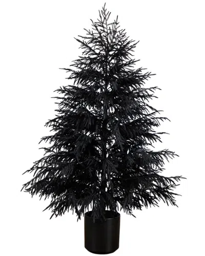 Nearly Natural 6ft. Artificial Halloween Real Touch Black Norfolk Pine  Christmas Tree
