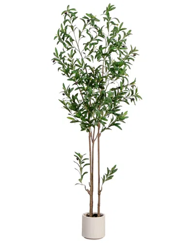 Nearly Natural 6ft Artificial Minimalist Olive Tree In Decorative Planter In Green