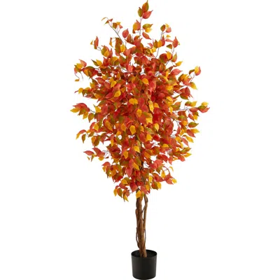 Nearly Natural 6ft Autumn Ficus Artificial Tree In Orange