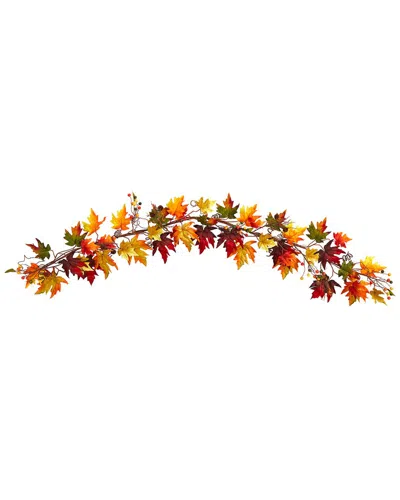 Nearly Natural 6ft. Autumn Maple Leaf & Berry Fall Garland In Orange