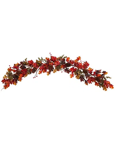 Nearly Natural 6ft. Autumn Maple Leaves, Berry & Pinecones Fall Artificial  Garland In Red