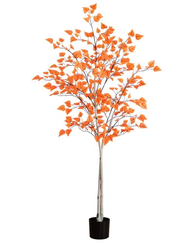 Nearly Natural 6ft. Autumn Paper Birch Artificial Fall Tree In Orange