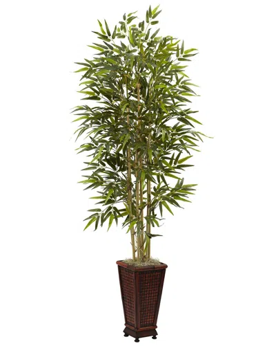 Nearly Natural 6ft Bamboo Tree With Decorative Planter In Green
