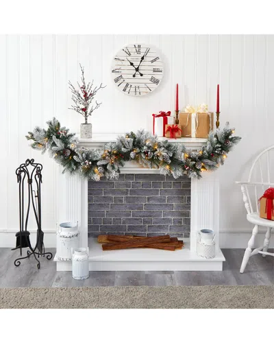 NEARLY NATURAL NEARLY NATURAL 6FT. FLOCKED MIXED PINE ARTIFICIAL CHRISTMAS GARLAND WITH 50 LED LIGHTS, PINE CONES A