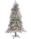 Nearly Natural 6 Foot Flocked Montana Down Swept Spruce With 250 Clear Led Lights Pre-lit Artificial Christmas Tree In Green