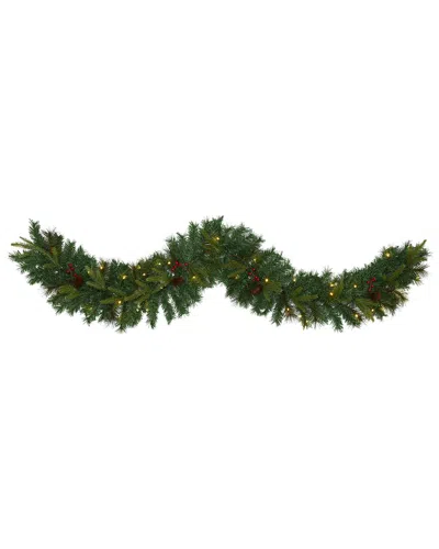 Nearly Natural 6-ft White Mountain Pine Artificial Garland With 35 White Warm Led Lights And Pinecon In Green
