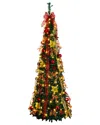 Nearly Natural 7 Foot Pre-lit Collapsible Pre-decorated Pine Christmas Tree In Multi