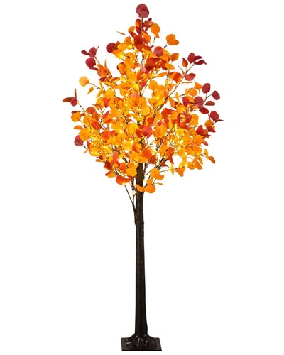 Nearly Natural 6ft. Pre-lit Bright Autumn Eucalyptus Artificial Fall Tree In Orange