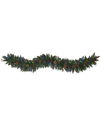 Nearly Natural 6ft. Snow Dusted Artificial Christmas Garland With 50 Multicolored Led Lights In Green