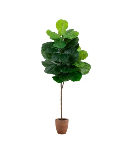 Nearly Natural 6ft. Artificial Giant Leaf Fiddle Leaf Fig Tree In Decorative Planter With Real Touch Leaves In Green