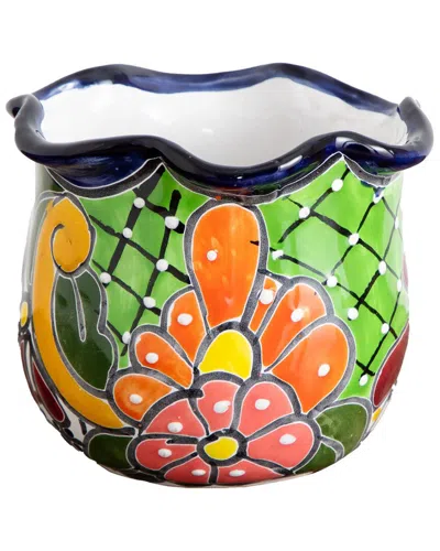 Nearly Natural 6-in X 7-in Handmade Mexican Talavera Ceramic Planter In Multi