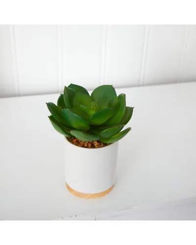 Nearly Natural 6in Succulent Artificial Plant In White Ceramic Planter In Green