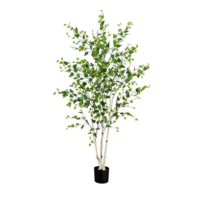Nearly Natural 7' Artificial Birch Tree With Real Touch Leaves In Green