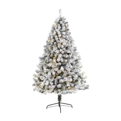Nearly Natural 7 Foot West Virginia Flocked Fir With 350 Clear Led Lights Pre-lit Artificial Christmas Tree In White