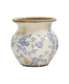 Nearly Natural 7in. Tuscan Ceramic Blue Scroll Urn Vase In Green