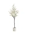 Nearly Natural 72" Artificial Cherry Blossom Tree With Decorative Planter In White