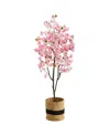 Nearly Natural 72" Artificial Cherry Blossom Tree With Handmade Jute Cotton Basket In Pink