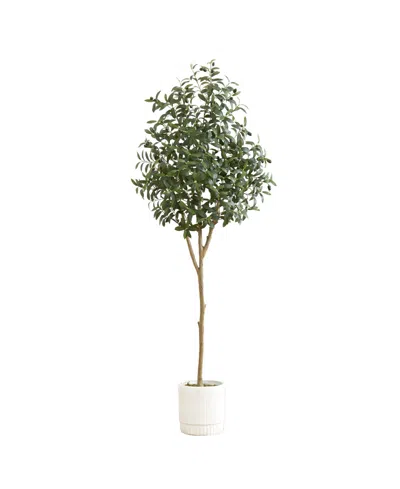Nearly Natural 72" Artificial Olive Tree With Decorative Planter In Green