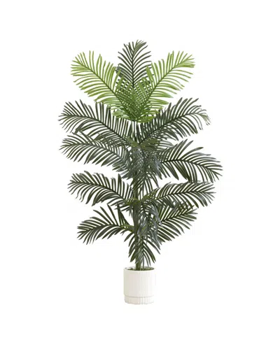 Nearly Natural 6ft Artificial Paradise Palm With Decorative Planter In Green