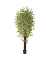 Nearly Natural 7.5' Variegated Mini Ficus Tree In Green