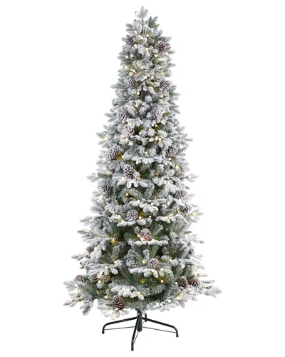 NEARLY NATURAL NEARLY NATURAL 7.5FT. FLOCKED ALASKAN PRE-LIT ARTIFICIAL CHRISTMAS TREE