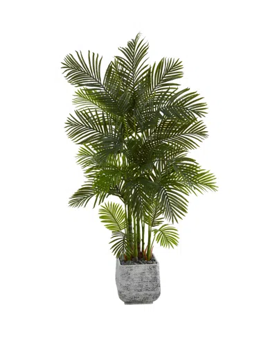 Nearly Natural 75in. Areca Palm Artificial Tree In White Planter In Green