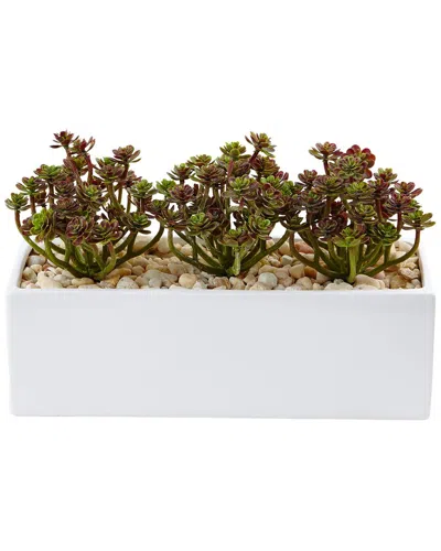 Nearly Natural 7.75"h Sedum Artificial Arrangement In Rectangular Planter In Green