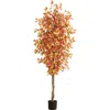 Nearly Natural 7ft Autumn Ficus Artificial Tree In Orange
