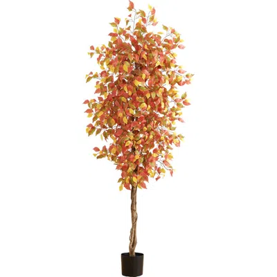 Nearly Natural 7ft Autumn Ficus Artificial Tree In Orange
