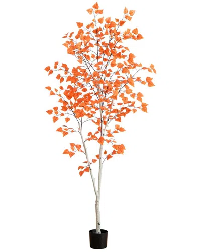 Nearly Natural 7ft. Autumn Paper Birch Artificial Fall Tree In Orange
