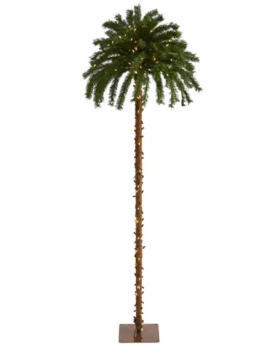 Nearly Natural 7ft. Christmas Palm Artificial Tree With 300 White Warm Led Lights In Green