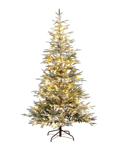 Nearly Natural 7ft Pre-lit Artificial Flocked Woodland Fir Christmas Tree With  200 Warm White Led L In Green
