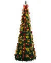 Nearly Natural 7 Foot Pre-lit Collapsible Pre-decorated Pine Christmas Tree In Green