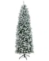 Nearly Natural 7ft. Slim Flocked Montreal Fir Artificial Christmas Tree In Green