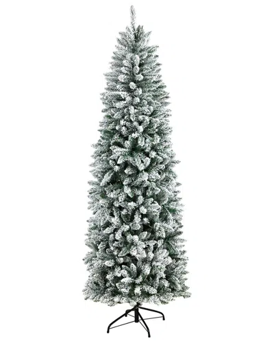 Nearly Natural 7ft. Slim Flocked Montreal Fir Artificial Christmas Tree In Green