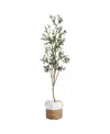 Nearly Natural 7ft. Artificial Olive Tree With Natural Trunk And Handmade Jute Basket In Green