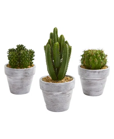 Nearly Natural 8" Cactus Artificial Plant, Set Of 3 In Green