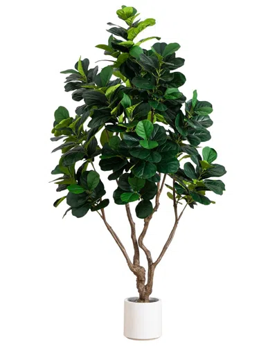 Nearly Natural 8ft Artificial Grand Fiddle Leaf Tree In Decorative Planter In Green