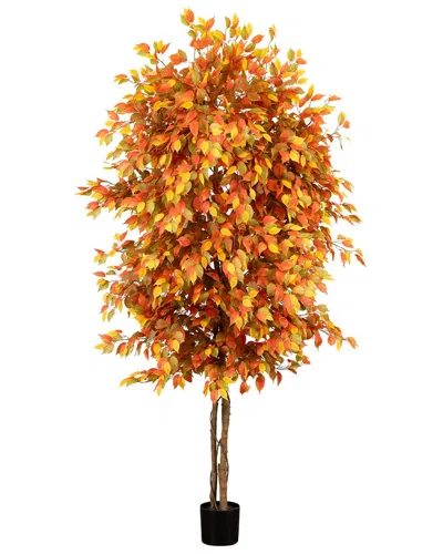 Nearly Natural 8ft. Autumn Ficus Artificial Fall Tree In Orange
