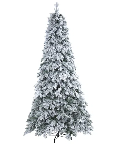 Nearly Natural 8ft. Flocked Vermont Mixed Pine Artificial Christmas Tree With 600 Led Lights In White