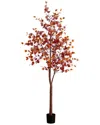 Nearly Natural 8ft. Pre-lit Grand Autumn Eucalyptus Artificial Fall Tree In Red