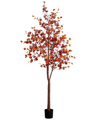 Nearly Natural 8ft. Pre-lit Grand Autumn Eucalyptus Artificial Fall Tree In Red
