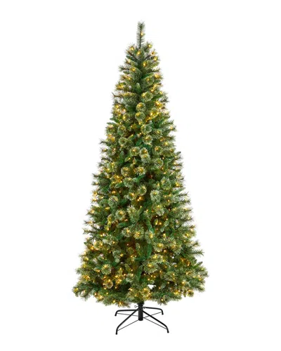 Nearly Natural 8ft Wisconsin Slim Snow Tip Pine Artificial Christmas Tree With 600 Clear Led Lights And 908 Bendabl In Green